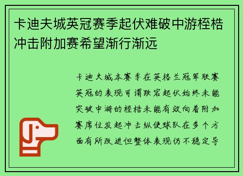 卡迪夫城英冠赛季起伏难破中游桎梏冲击附加赛希望渐行渐远 卡迪夫城英冠赛季起伏难破中游桎梏冲击附加赛希望渐行渐远